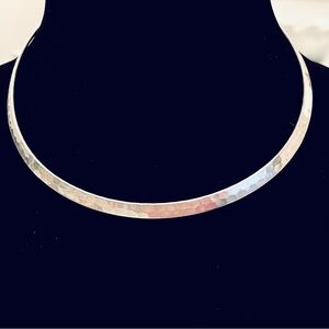 Hammered Collar Choker Sterling Silver Necklace Vintage Signed TEL A